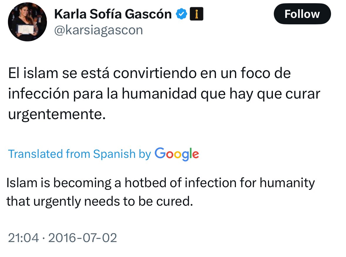 Los tuits contra musulmanes escandalo Karla Sofia Gascn