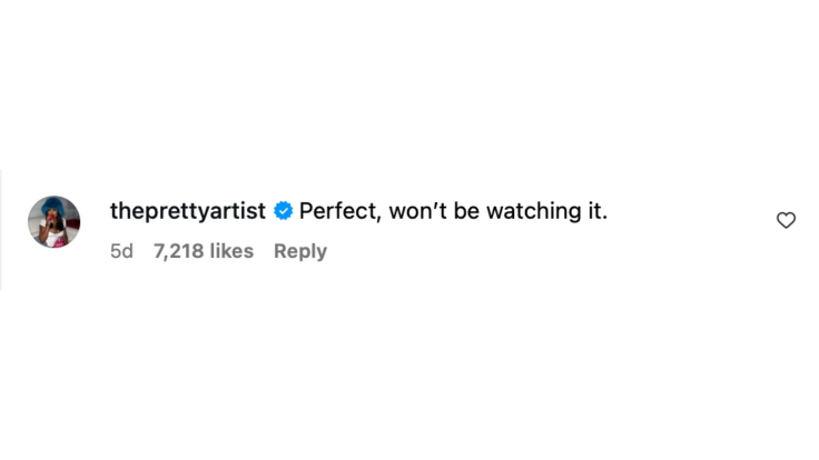 Comentario de Instagram bajo la publicación de Sweeney sobre la nueva película Americana