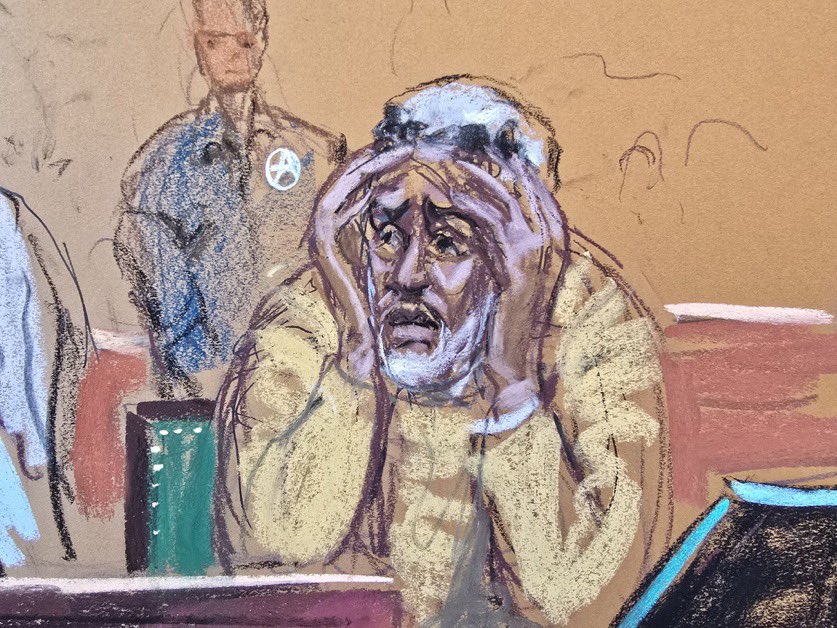 Bocetos de la sala del tribunal durante la sentencia de Diddy