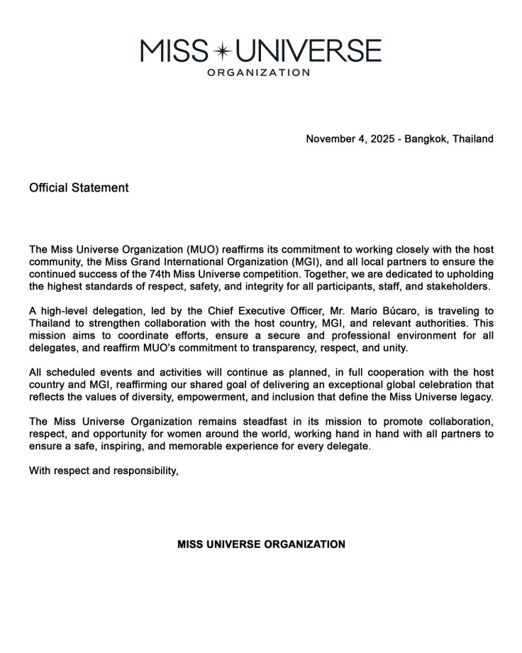 Mensaje de texto de Miss Universo tras el escándalo de Miss México